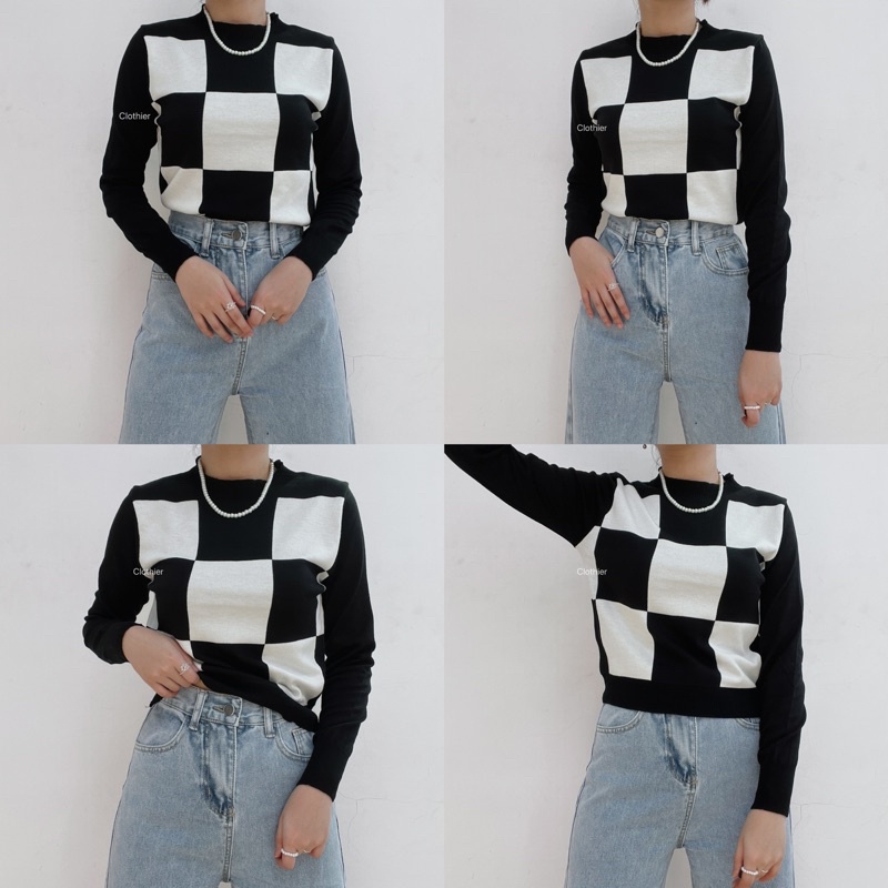 CLOTHIER - Insa Checkered Knit Sweater