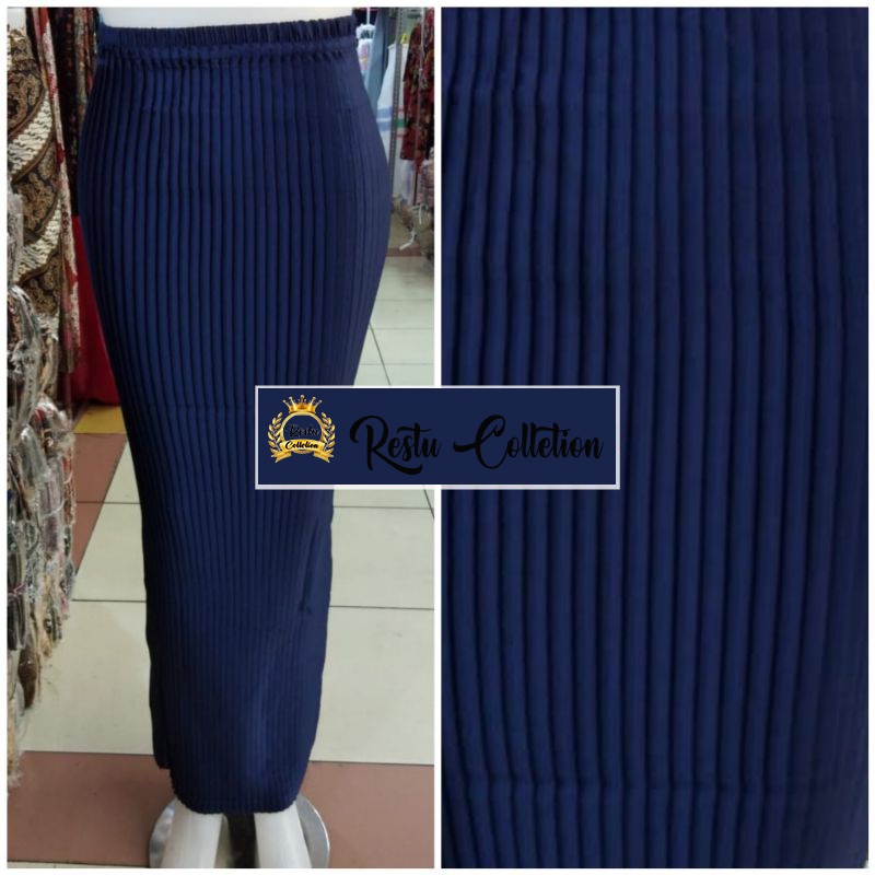 COD Rok Plisket Polos Instan Bahan Semi Silk Sutra Premium Bawahan Kebaya Wisuda Warna Navy