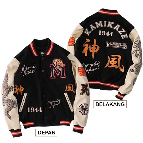 Jaket Baseball Varsity - Jaket Varsity Baseball Pria Wanita Kamikaze Jepang Fullprint-1