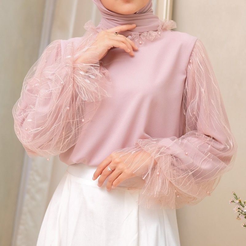 VERONICA BLOUSE / ATASAN TULLE WANITA TERBARU DENGAN MUTIARA