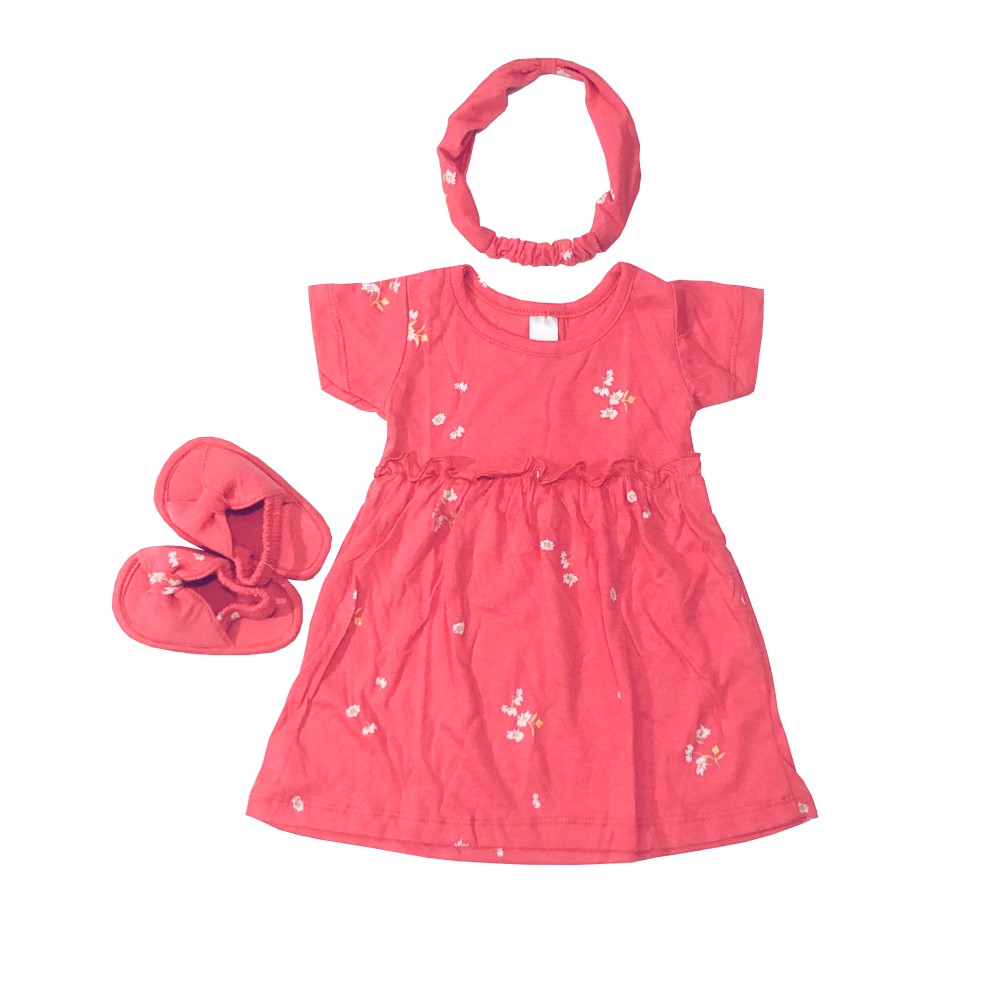 Ava 0-12 Bulan Dress Set Bayi / Dres Set Anak Bayi Little Koda - Toko Uwais Grosir-Deep Pink White Flow