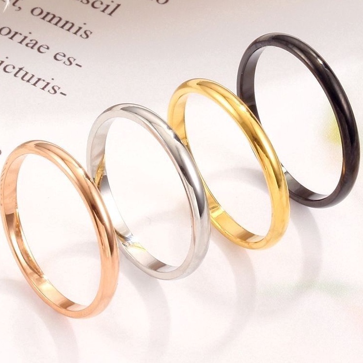 Cincin Pertunangan / Pernikahan Bahan Titanium Steel Lapis Silver Gold Rose Gold Hitam