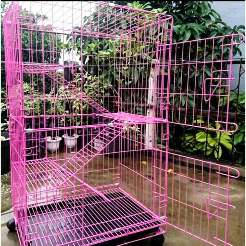 KANDANG KUCING BESI LIPAT TINGKAT 3 / SIZE L / UKURAN 60X40X90CM FREE RODA DAN UKURAN STANDAR 60X40X50CM WARNA RENDOM-6
