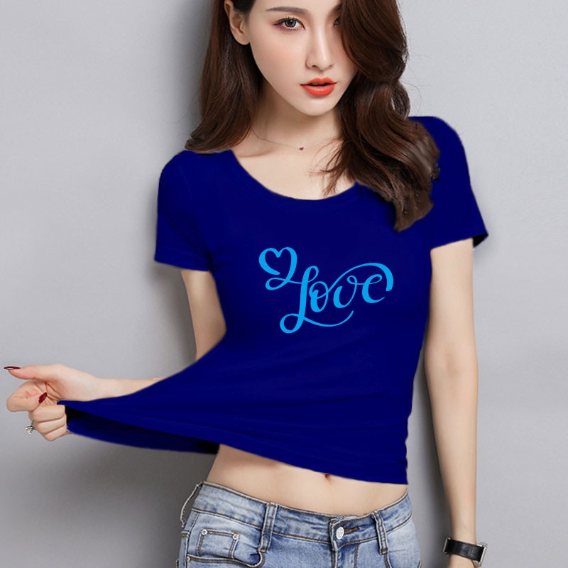 YOURSTYLE1119 - KAOS WANITA ONECK love blue sign/ KAOS TERLARIS / KAOS ONECK