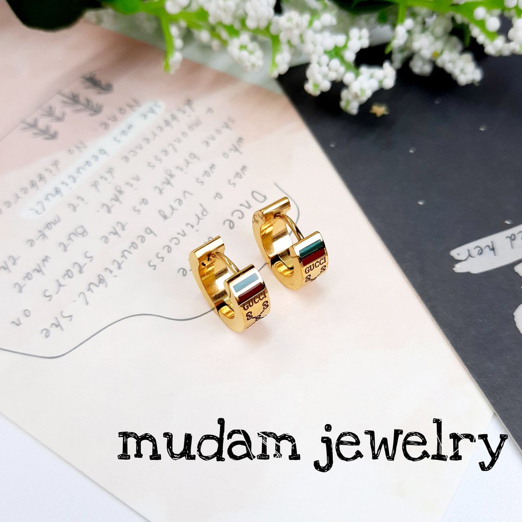 Anting Jepit Titanium Gc Simple dan Mewah Tersedia Warna Gold dan Rose Gold