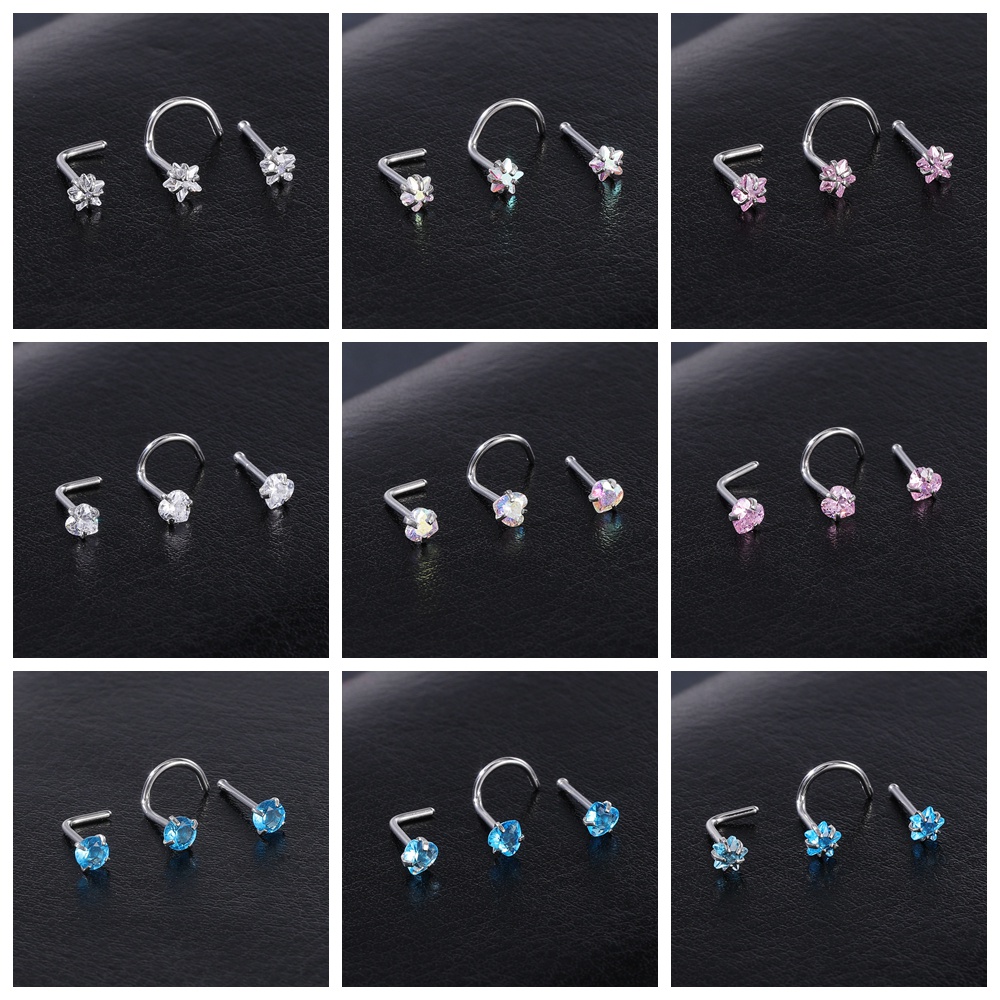 4pcs / Lot Anting Tindik Hidung Bentuk L Motif Hati / Bunga Bahan Stainless Steel 20g