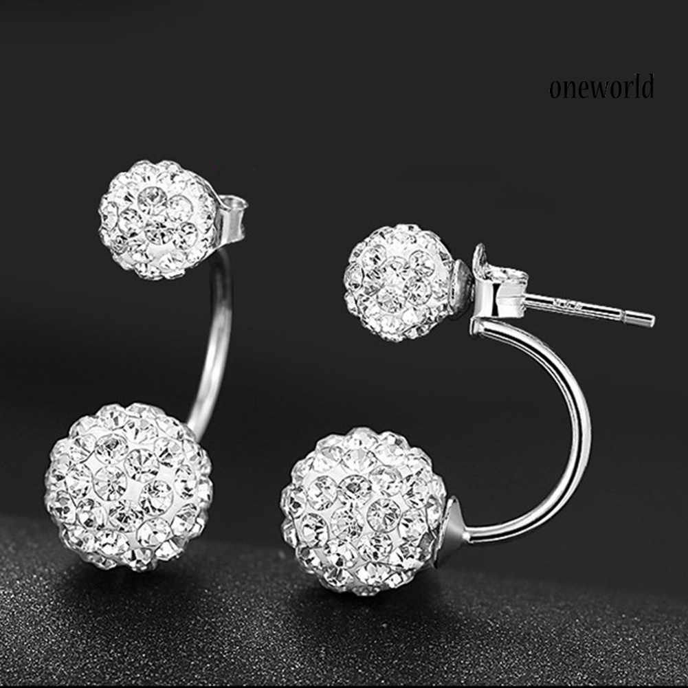 OW@ Fashion Women Rhinestone Inlaid Ball Shape Pendant Stud Earrings Jewelry Gift