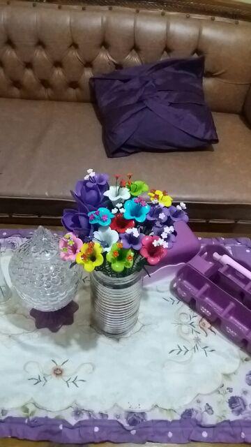 Bunga Akrilik Lili Pink Muda Putik Hijau Manik Manik