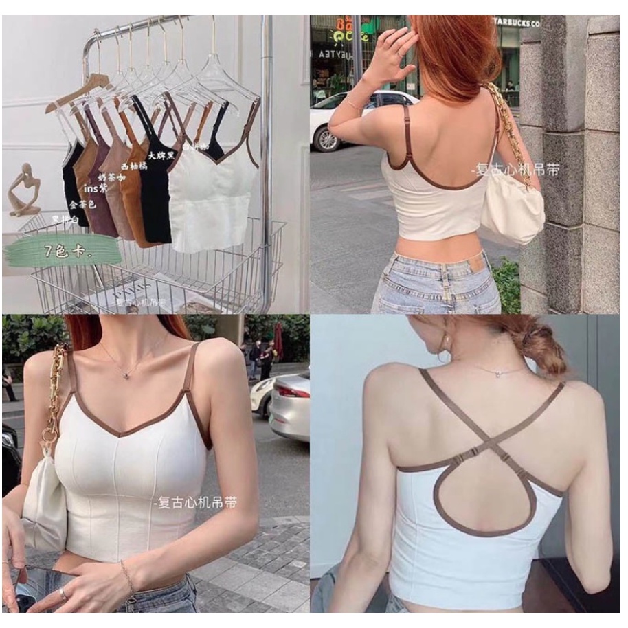 Tank Top Wanita With Bra Cup Tali Kecil / Tank Top Crop Atasan Wanita / Tank Top Basic Import Seamless