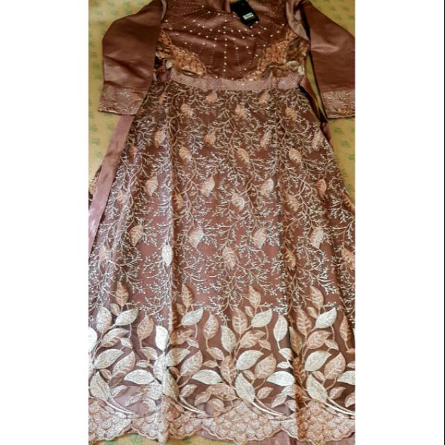 Gamis pesta brukat tile full payet combi satin mewah