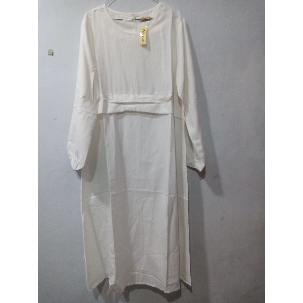 Long Tunik Putih Manasik MIDI Dress Toyobo/ Atasan by Warna Grade B
