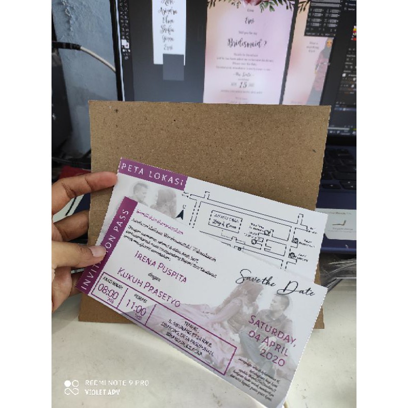 

Undangan boarding pass custom desain amplop rustic