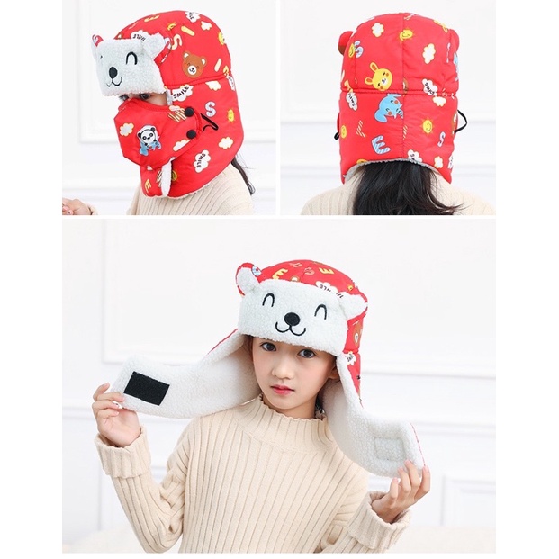 Topi musim dingin anak hangat ushanka kids winter mask bomber hat import russia bear earflap