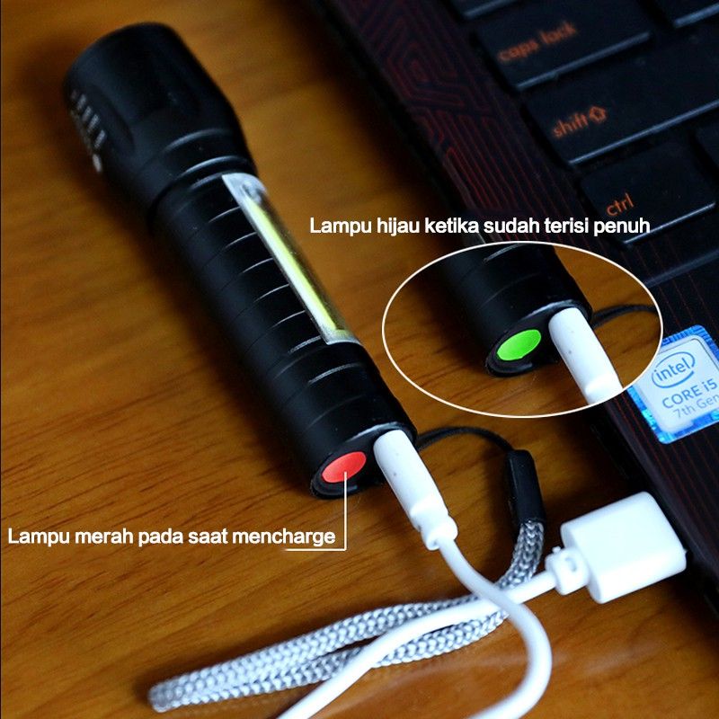 Senter USB COB Mini USB Recharger Zoom LED Lampu Zoom Obor Untuk Camping⭐ ICM ⭐