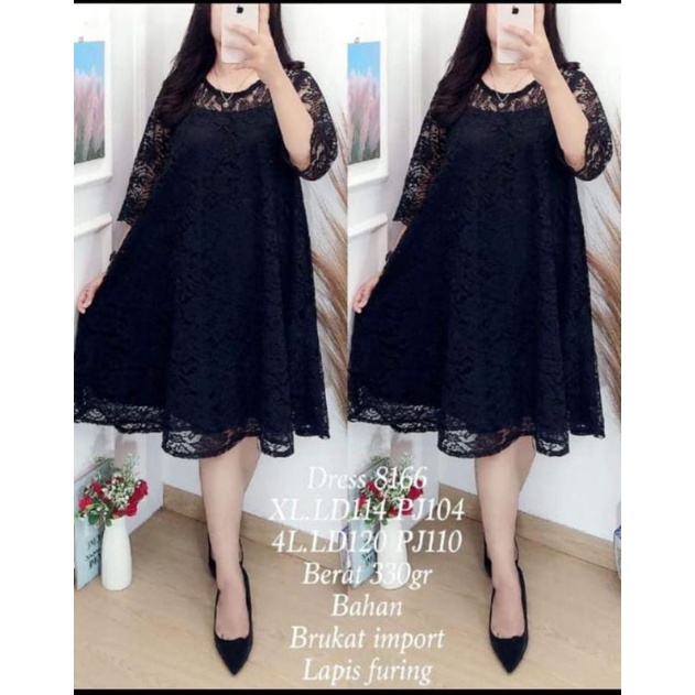 Dress brokat, dress brokat import, dress brokat khusus hitam, dress 8166