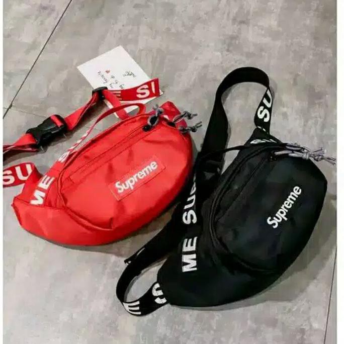 DISKON Tas Waistbag Selempang Supreme Pria Impor Grade Ori - Hitam