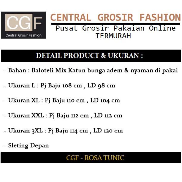 Rosa Tunik - Central Grosir Fashion (CGF) - Ukuran L-3XL - Matt Baloteli Mix Katun Motif Bunga