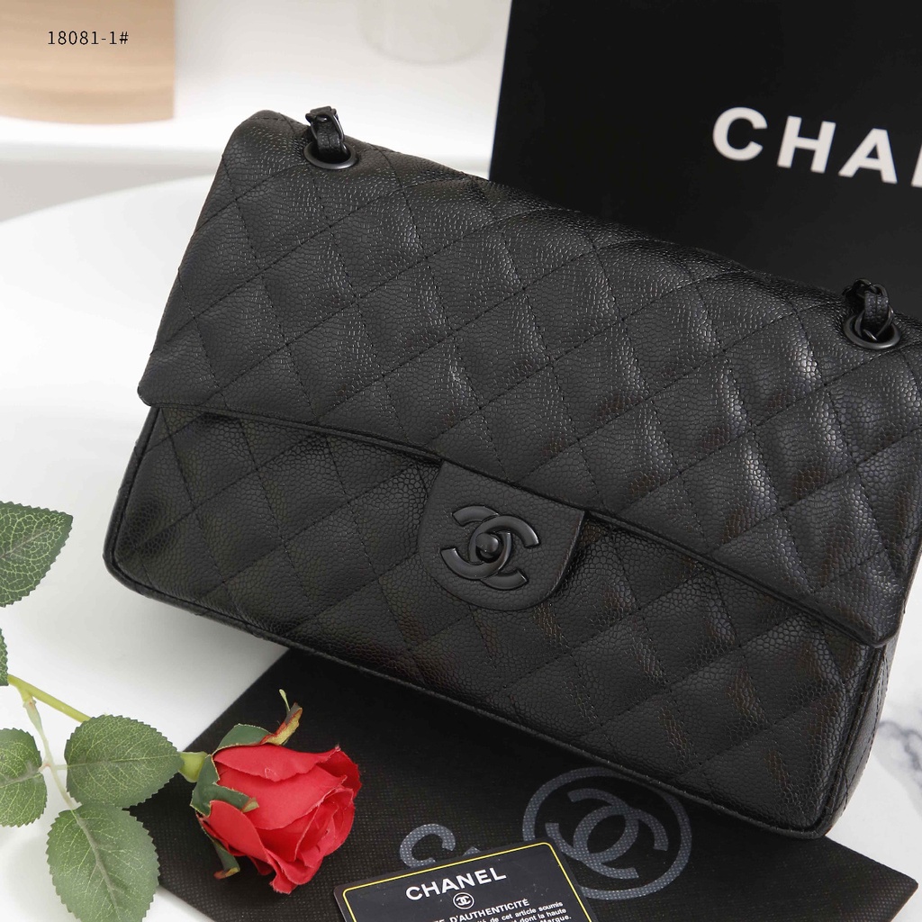 Ch Black Caviar Skin Leather Classic Flap Shoulder Bag in Black Hardware 18081-1 11177