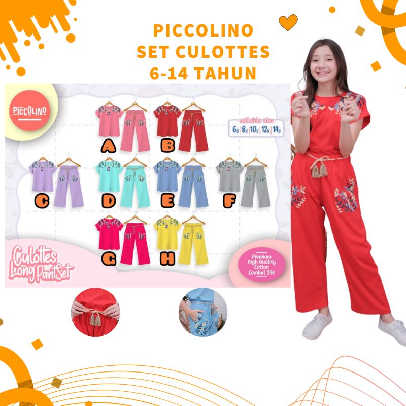PICCOLINO SET CULOTTES KULOT ANAK 6-14 TAHUN | LAQULA BAJU ANAK