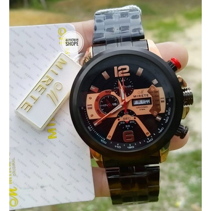 New Series Mirete  - Jam Tangan Pria Analog Spesial Edision Fitur Tanggal Hari Free box Tahan Air Strap Rantai Stainless Mewah Dan Elegan Kekinian Bisa Cod