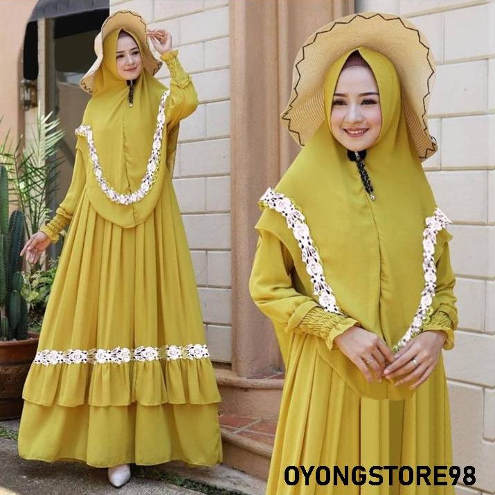 Gamis Syar'i Mewah dan Elegan Polos Simple Modis Terbaru 2022 Murah bahan moscrepe LD108 Busui Renda