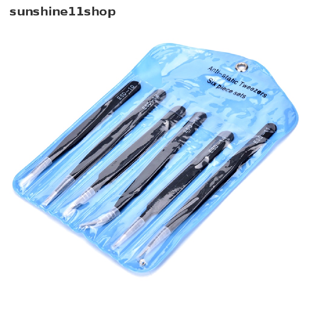 (SHO) 6pcs / Set Pinset Stainless Steel ESD Presisi Anti Statis Untuk Perawatan