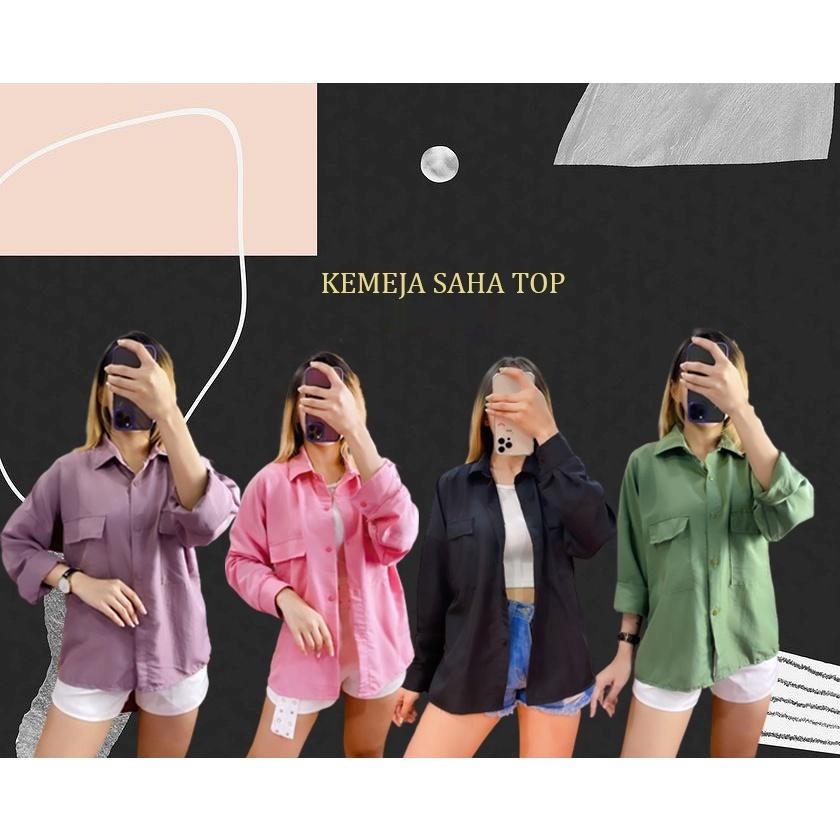 Tq88indonesia Fashion Kemeja Polos Wanita Lengan Panjang Terbaru / Saha Top / Kem / Hem / Busana Santai Cewek / Ootd Kekinian / Outfit Kasual