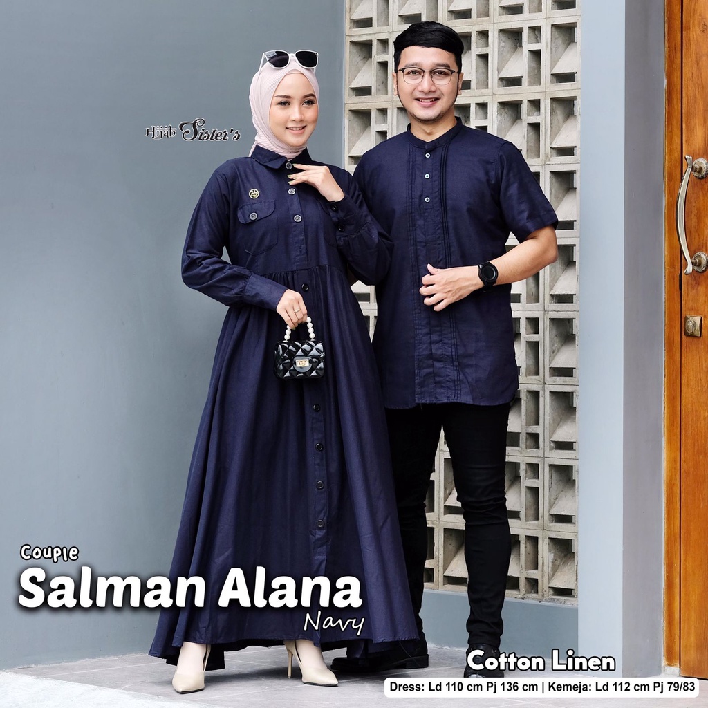 Hijab Sisters Salman Alana Couple Gamis Muslim Kekinian Bahan Katun Linen Jumbo