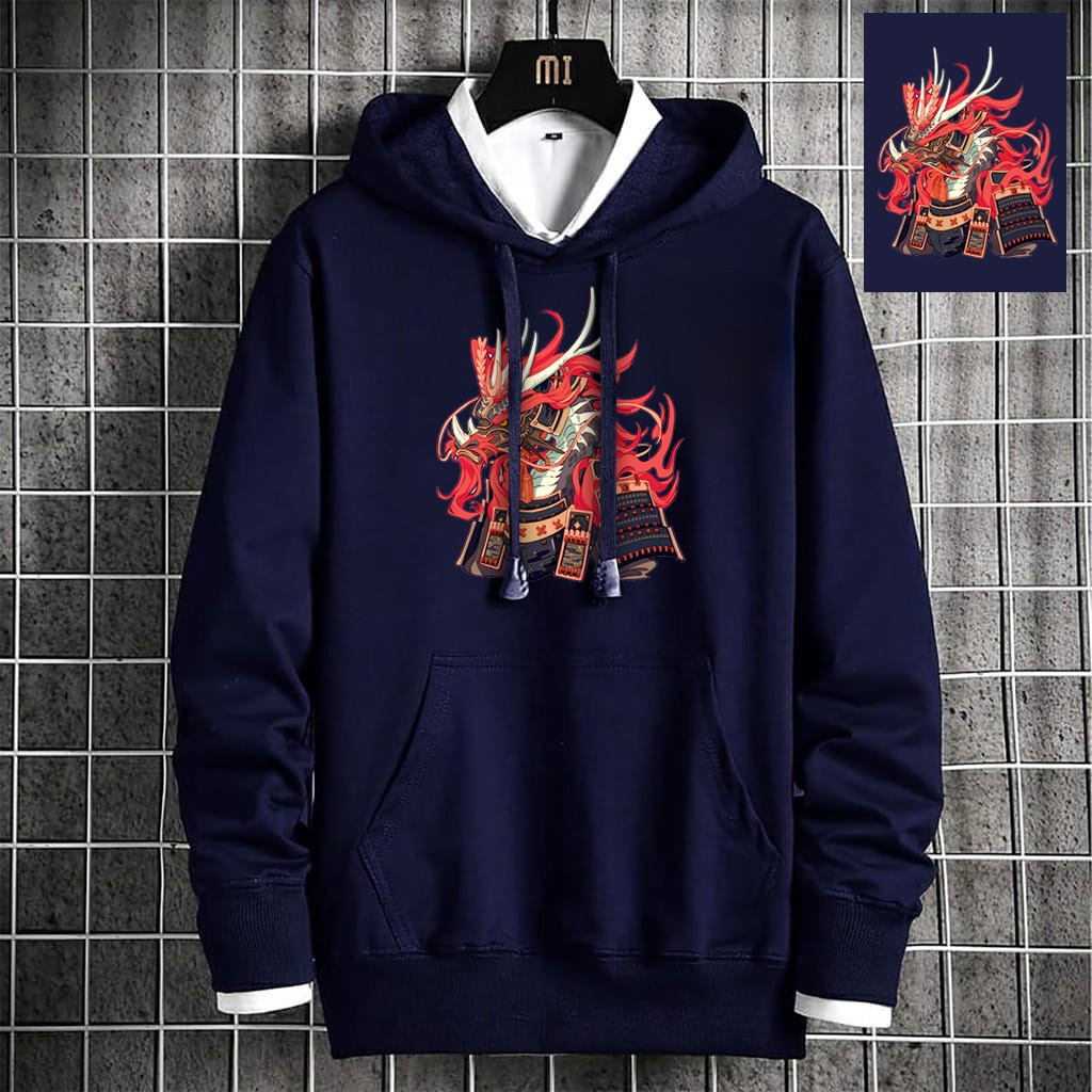 INDOSAN-SWEATER HOODIE DRAGON SAMURAI-HOODIE DISTRO BAHAN FLEECE MOTIF GAMBAR DTF PRINTING-REAL PICT-BISA COD