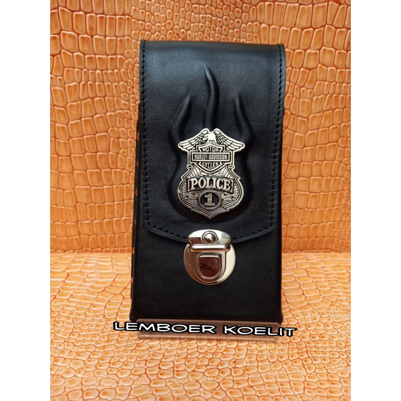 sarung hp pinggang pria satu selot kulit asli logo harley