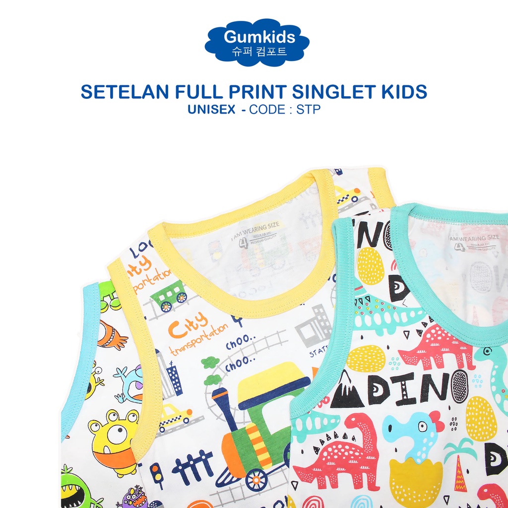 GUMKIDS KAOS FULL PRINT ANAK / SETELAN SINGLET ANAK / PRINTED KIDS TEES / BAJU SANTAI ANAK / BAJU ANAK TANGAN BUNTUNG