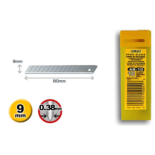 

OLFA AB-10 Refill Pisau Cutter 9mm (10pcs/pack) Spare blade 9 mm