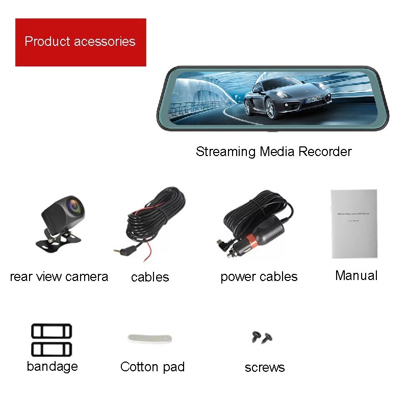 Car DVR Stream Rearview Mirror Dash 9.66 Inchi IPS Touch Screen Full HD 1080P