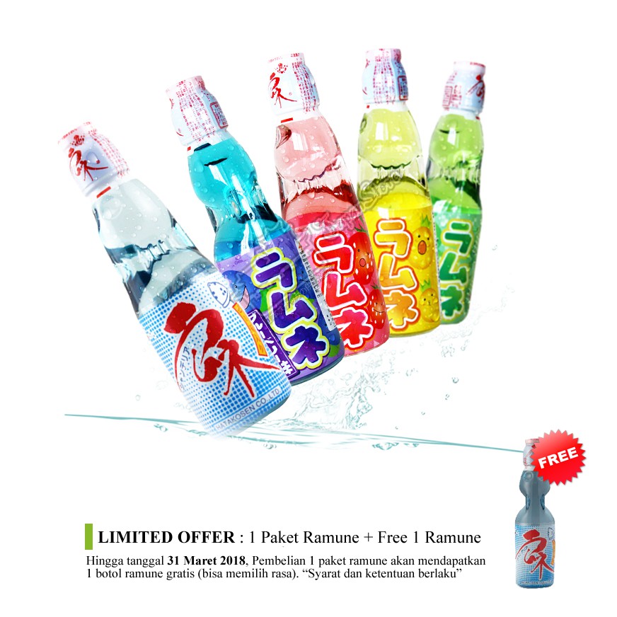 [Limited Offer] 1 Paket Ramune (5 Rasa) + Free 1 Botol Ramune