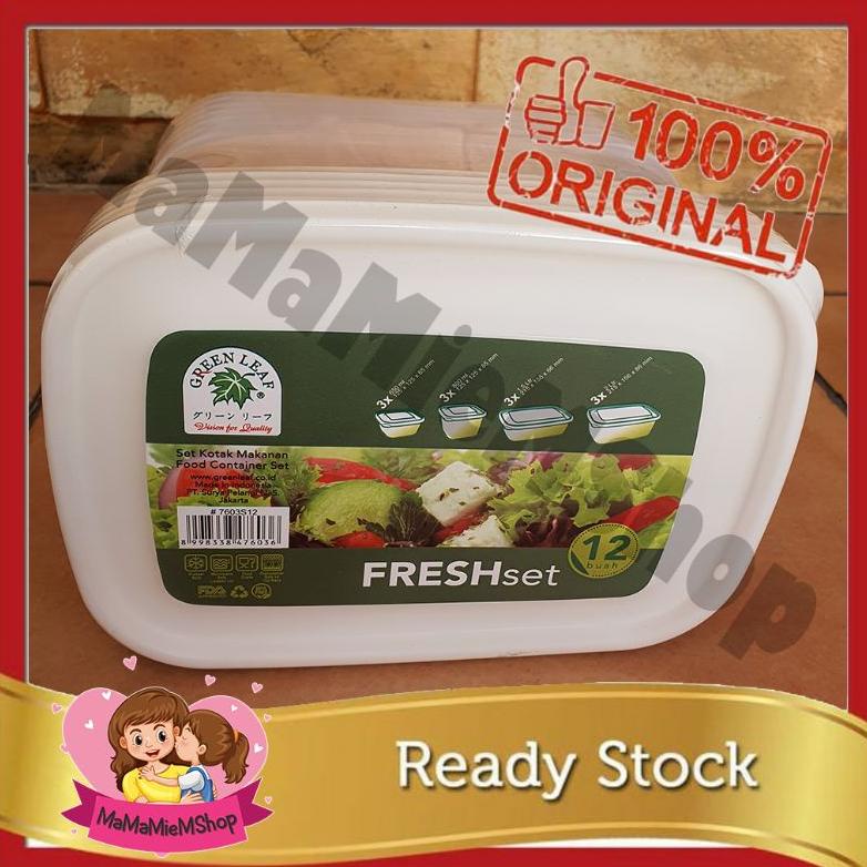 Green Leaf Fresh Set/Frenzy Food Container Set Isi 12 Pcs Putih , ...