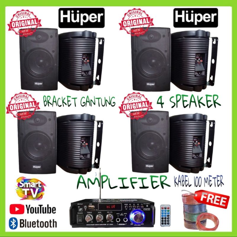 HUPER 6,5 Inch 4 Unit Sound Cafe,Kantoran, Amplifier Smart Tv Youtube