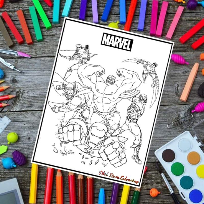 

Kertas Mewarnai Anak Tema Marvel Avengers / Kertas Gambar (10 Lembar Gambar)