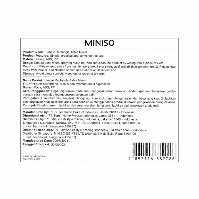 Miniso Cermin Simple Rectangle Table Mirror Cermin Meja Miniso