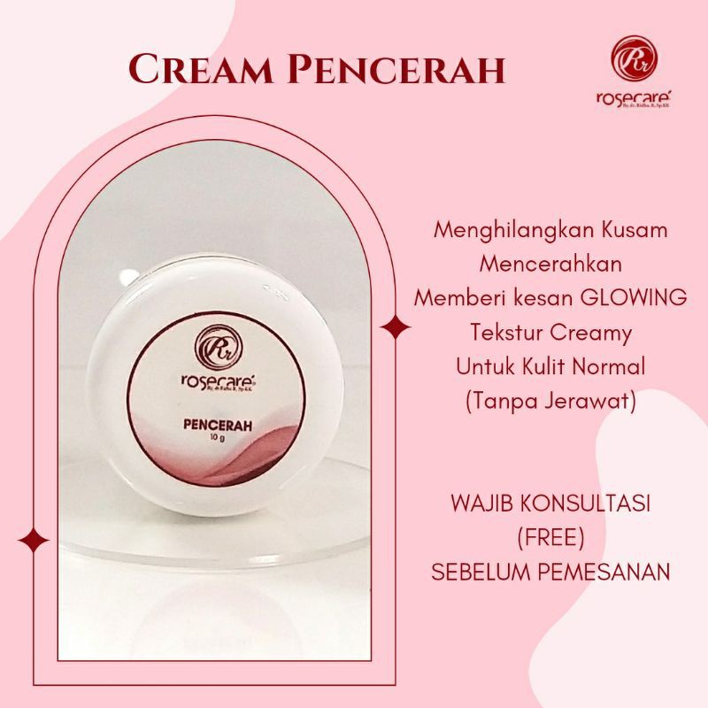 TOKO DEANIA - CREAM PENCERAH WAJAH ROSECARE MENCERAHKAN MERATAKAN KULIT KRIM ROSE CARE GLOWING 10g