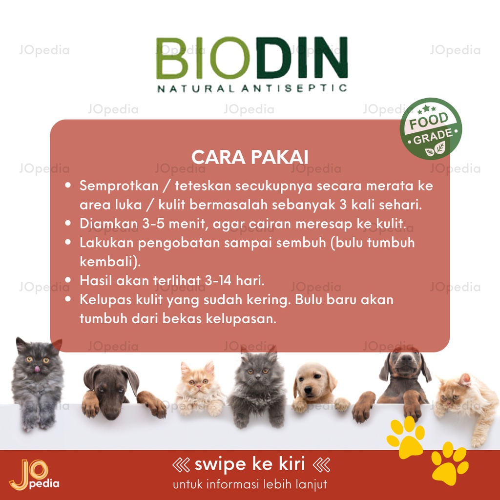 BIODIN SPRAY Obat Jamur Scabies Demodex Luka Kucing Anjing Kelinci Obat Antiseptik Kudis Kurap 20ml 100ml