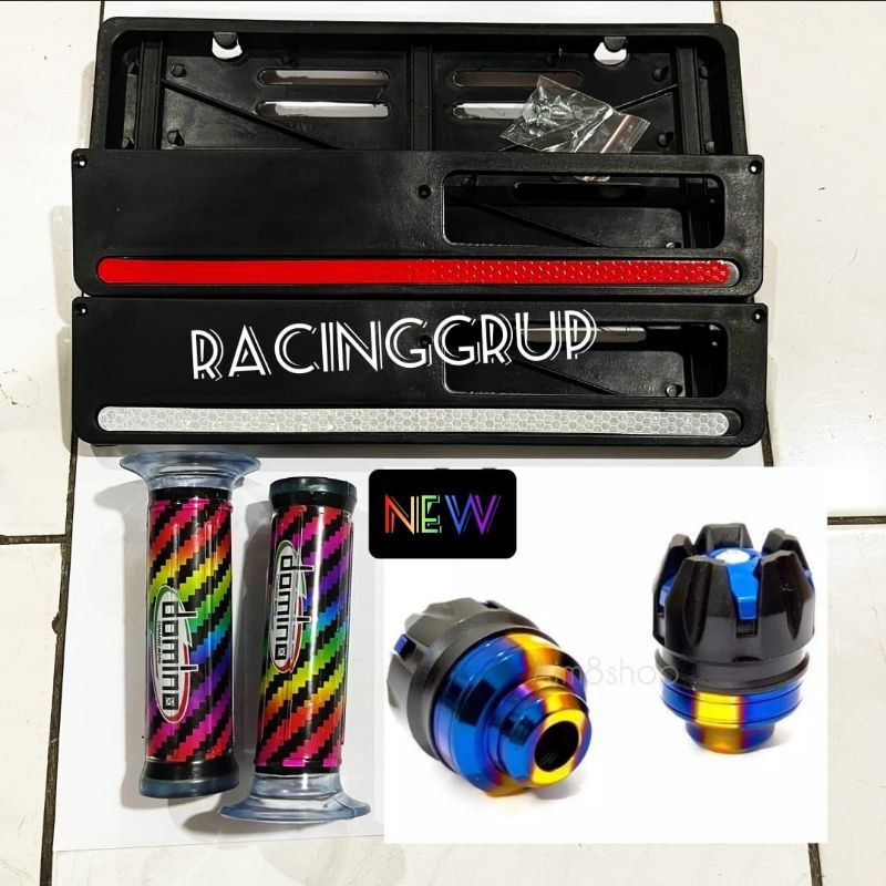 Paket Variasi Motor Handgrip Domino / protaper bunglon + Jalu As Roda Depan bunglon + Dudukan Plat Nomor List Warna mantul cahaya