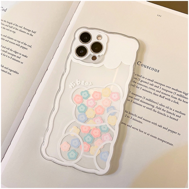 Flower Bear Softcase Bunga Case HP Lucu for iphone XS Max XR 11 Pro Max 12 Pro Max 13 Pro Max