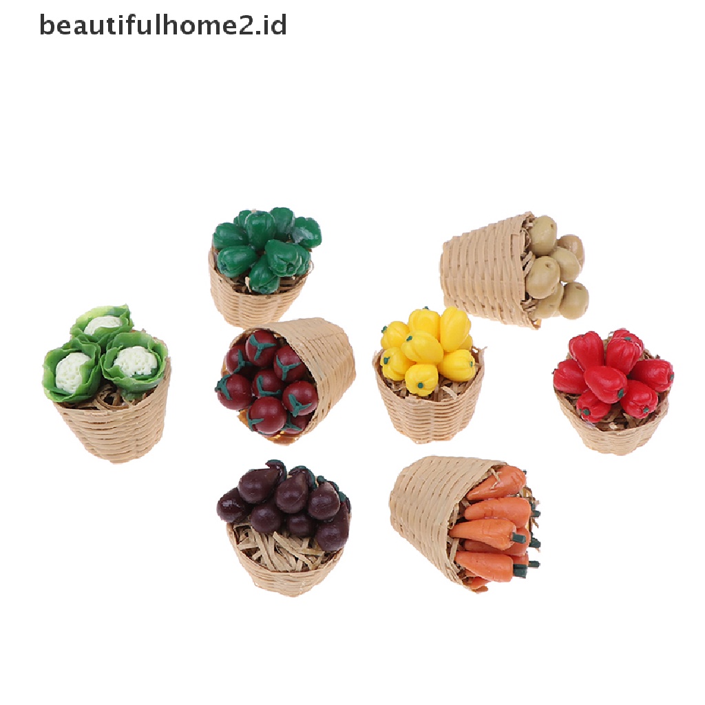 (beautifulhome2.id) Mainan Miniatur Keranjang Bambu + Sayuran Skala 1: 12 Untuk Aksesoris Rumah Boneka