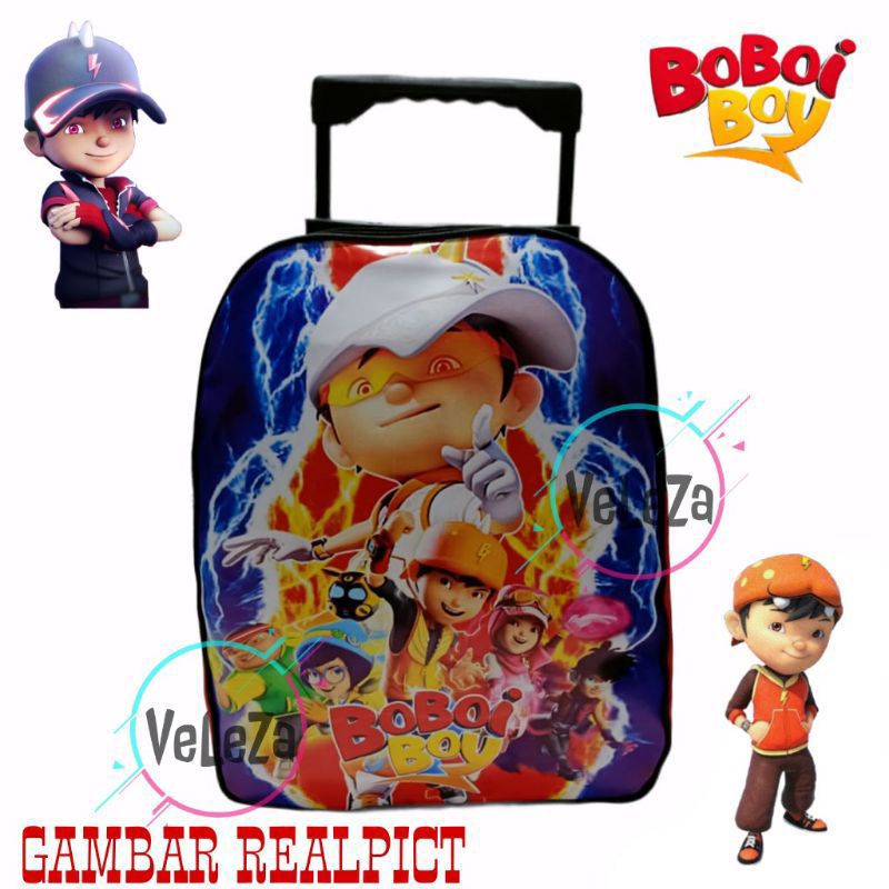 Tas troli tas dorong anak tas ransel troli anak  Boboiboy gratis topi - tas anak - tas troli