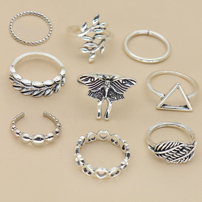 Butterfly 9 Pcs / Set Cincin Buku Jari Aneka Bentuk Warna Silver Untuk Wanita