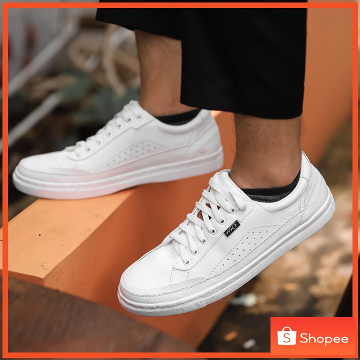 Jose - Sepatu Putih Sneakers Pria Casual Polos Kulit Unisex Original