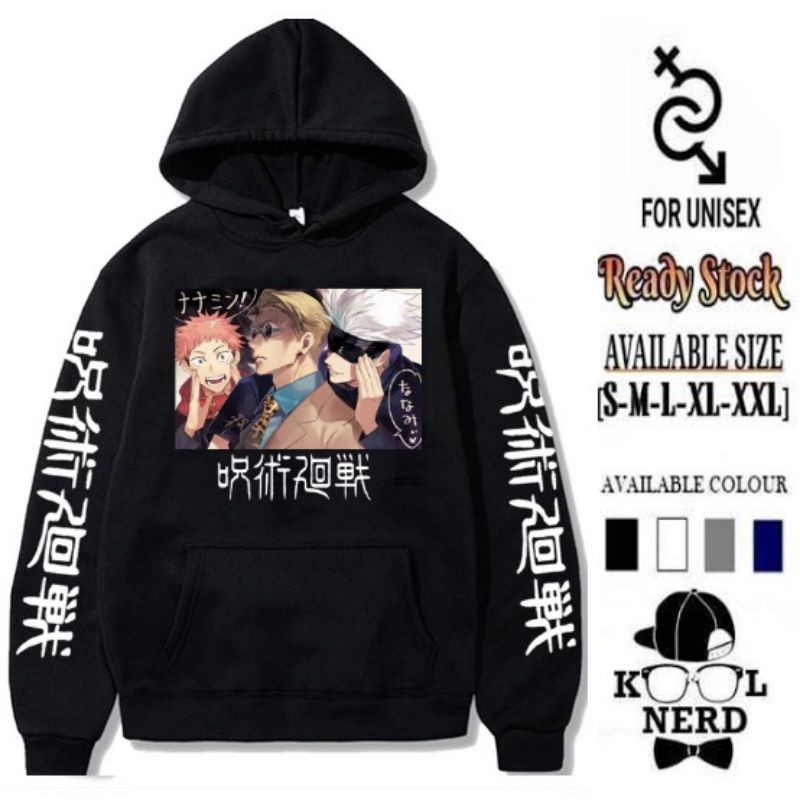 HOODIE ANIME JUJUTSU KAISEN KARAKTER ANIME YUJI ITADORI - NANAMI KENTO - SATORU GOJO BAHAN FLEECE