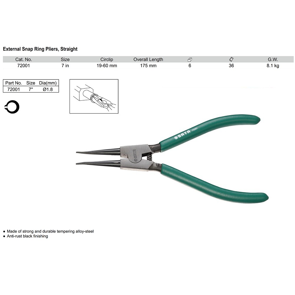 Tang Snap Ring External Straight 7 Inch 72001 SATA TOOLS