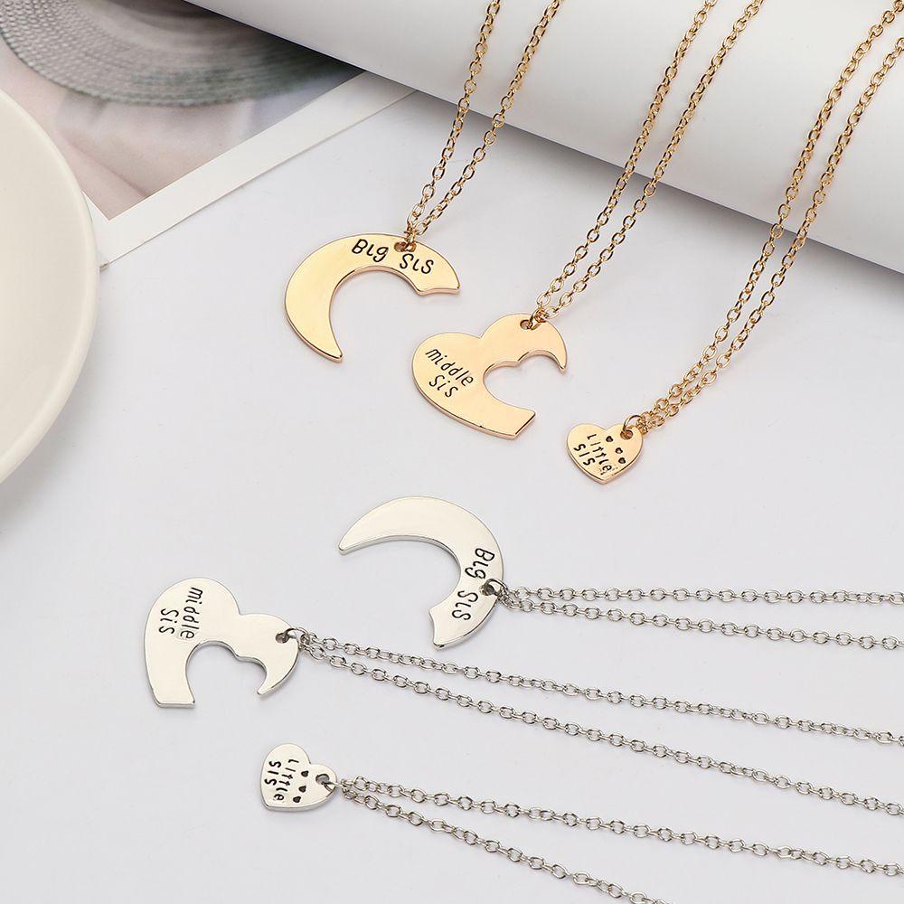 3pcs / Set Kalung Rantai Dengan Liontin Bentuk Hati Motif Tulisan Big Sis Untuk Saudara Perempuan