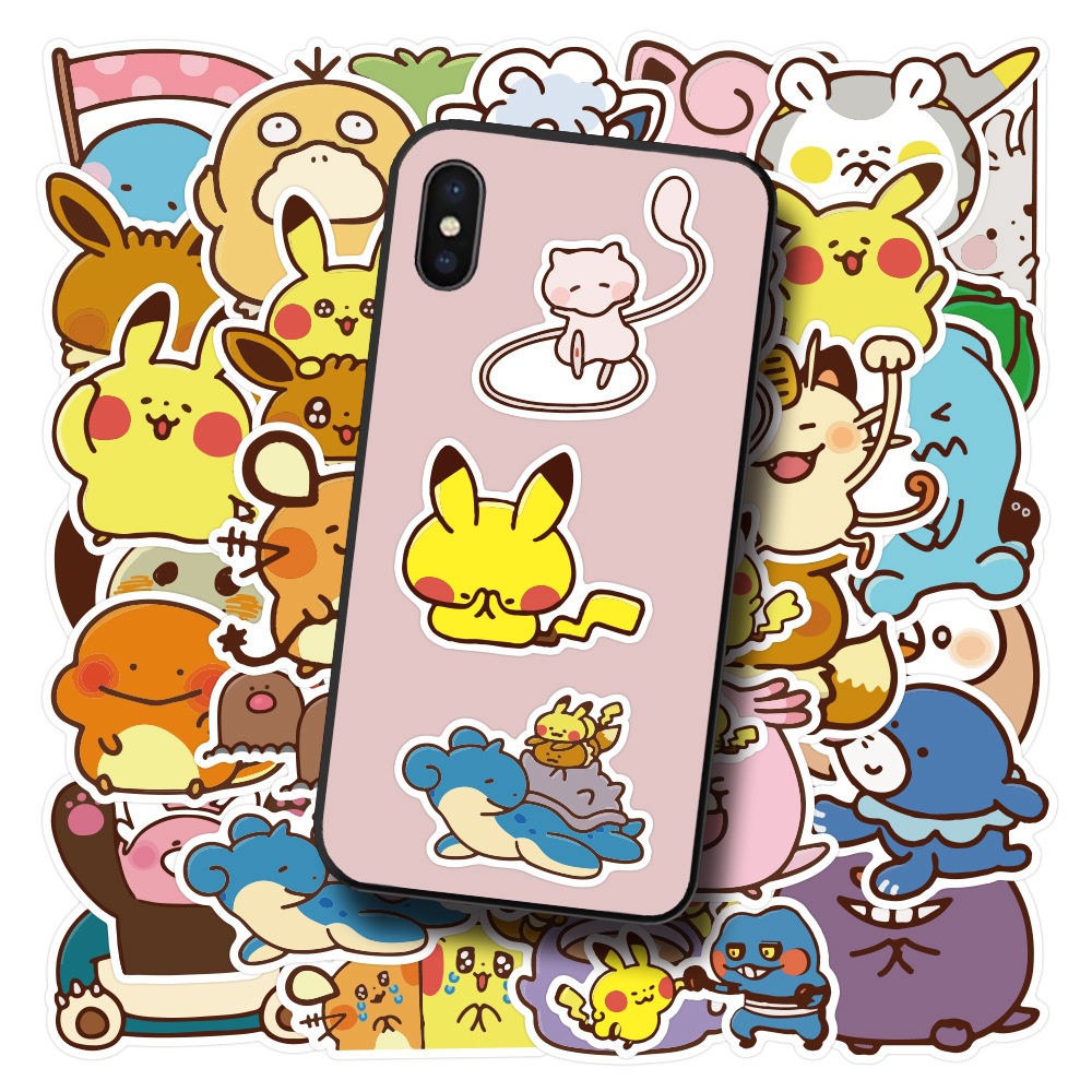 50 elf lucu Pokemon stiker kartun Pikachu bagasi stiker vacuum cup tangan Buku stiker kecil lembar